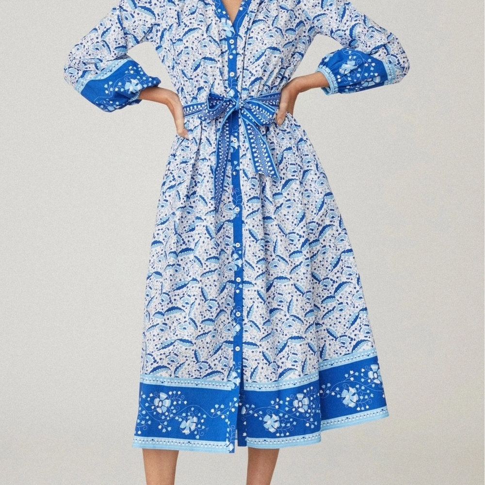 Shoshanna Blue and White Midi Dress